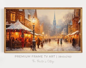Samsung Frame TV Art Christmas Market, Vintage Christmas Tv Art, Frame Tv Art Christmas Town, Christmas Tv Download, Holiday Frame Tv Art