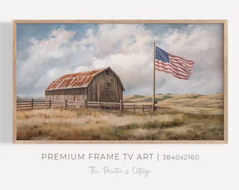 Arte della TV con cornice del 4 luglio, arte della TV con cornice della bandiera americana, arte patriottica per la TV, arte della TV del Giorno dell'Indipendenza, TV con cornice della fattoria di campagna, TV LG