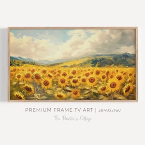 Vintage Sunflowers TV Art Summer Painting, Frame TV Art Summer Flowers, Sunflower Field Oil Painting, Farmhouse Decor, Sunflowers Painting