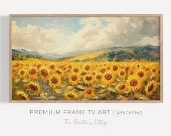 Vintage Sunflowers TV Art Summer Painting, Frame TV Art Summer Flowers, Sunflower Field Oil Painting, Farmhouse Decor, Sunflowers Painting