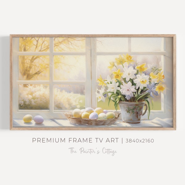 Frame TV Easter, Frame Tv Window Art, Frame Tv Art Flowers, Samsung Tv Art Spring, Easter Daffodil, Floral TV Art, Easter Tv Art, LG Tv Art