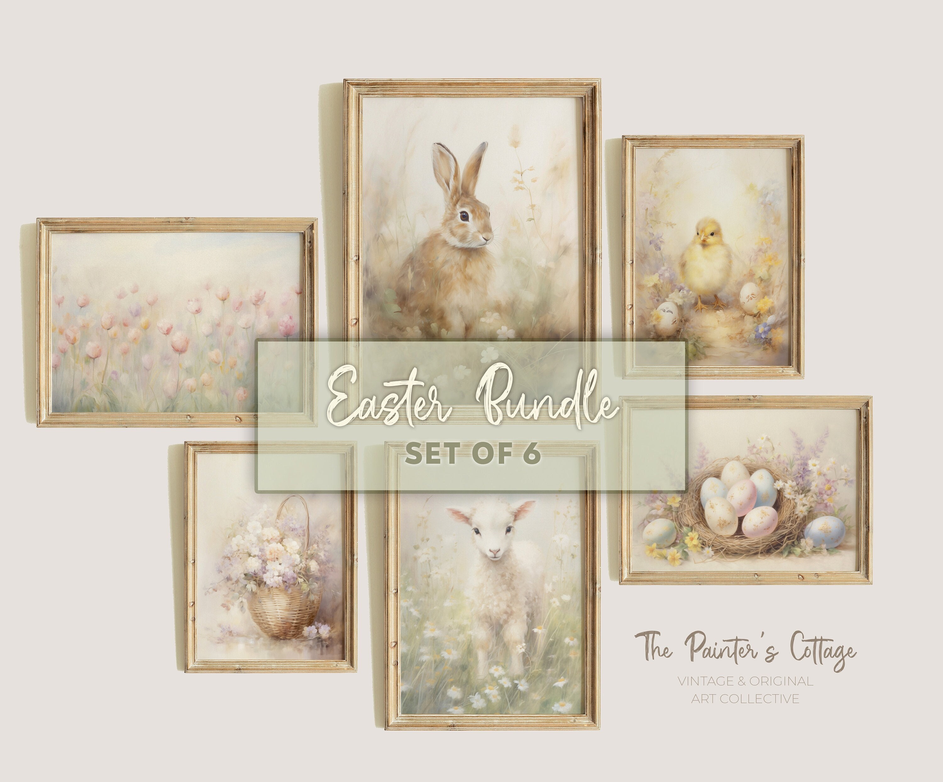 Vintage Easter Wall Art Set of 6, Easter Printables, Vintage Spring