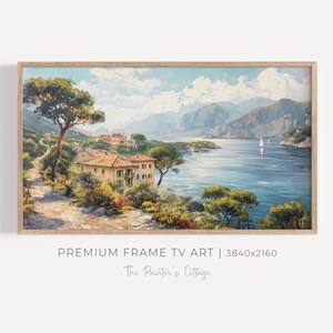 Samsung Frame TV Art Summer Coastal Tv Art, European Seascape Art, Coastal Mediterranean Art, Beach House Decor, Vintage Ocean Painting