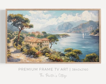 Samsung Frame TV Art Summer Coastal Tv Art, European Seascape Art, Coastal Mediterranean Art, Beach House Decor, Vintage Ocean Painting