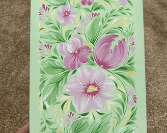 Pintura floral original de Petrykivka sobre lienzo, arte popular ucraniano.
