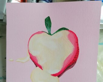 Strawberry art painting. Small painting fruits. 4x4 art