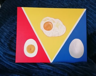 Eggs art, painting for kitchen. Original handmade acrylic painting on the real canvas