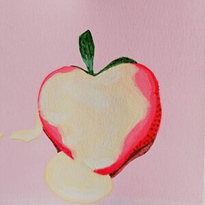 Strawberry art painting. Small painting fruits. 4x4 art