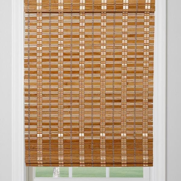 Cordless Natural Bamboo Window Blinds Sun Shade, Light Filtering Roman Shades with Valence - Sarasota Camel