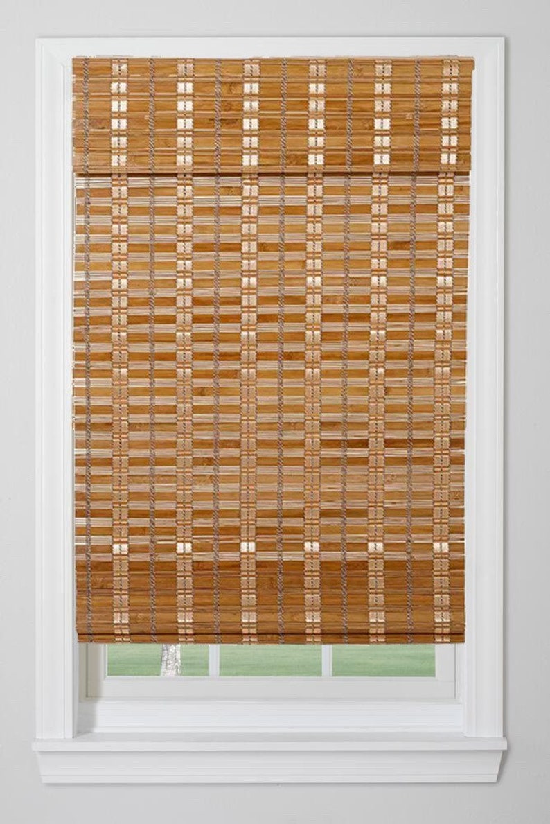 Cordless Natural Bamboo Window Blinds Sun Shade, Light Filtering Roman