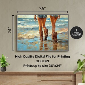 Shoreline Steps Cowboy Boot Oil Painting Digital Print, Instant Download, 36x24 Wall Art Graphic, Farm House decor, cowboy boot wall art