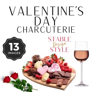 Paquete de imágenes prediseñadas de San Valentín de charcutería / Día de San Valentín / Paquete de gráficos de carne y queso / Imágenes de frutas y nueces / Diseño de sublimación