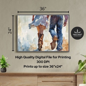 Countryside Stroll Cowboy Boot Watercolor Illustration, Instant Download, 36x24 Wall Art Graphic, Farm House decor, cowboy boot wall art