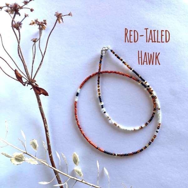 Red-tailed hawk - 19" glass bead necklace.