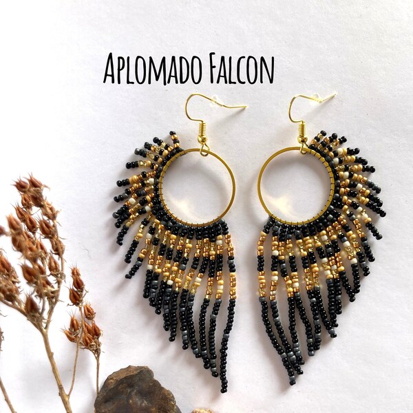 Aplomado Falcon- Large, dangle glass bead earrings