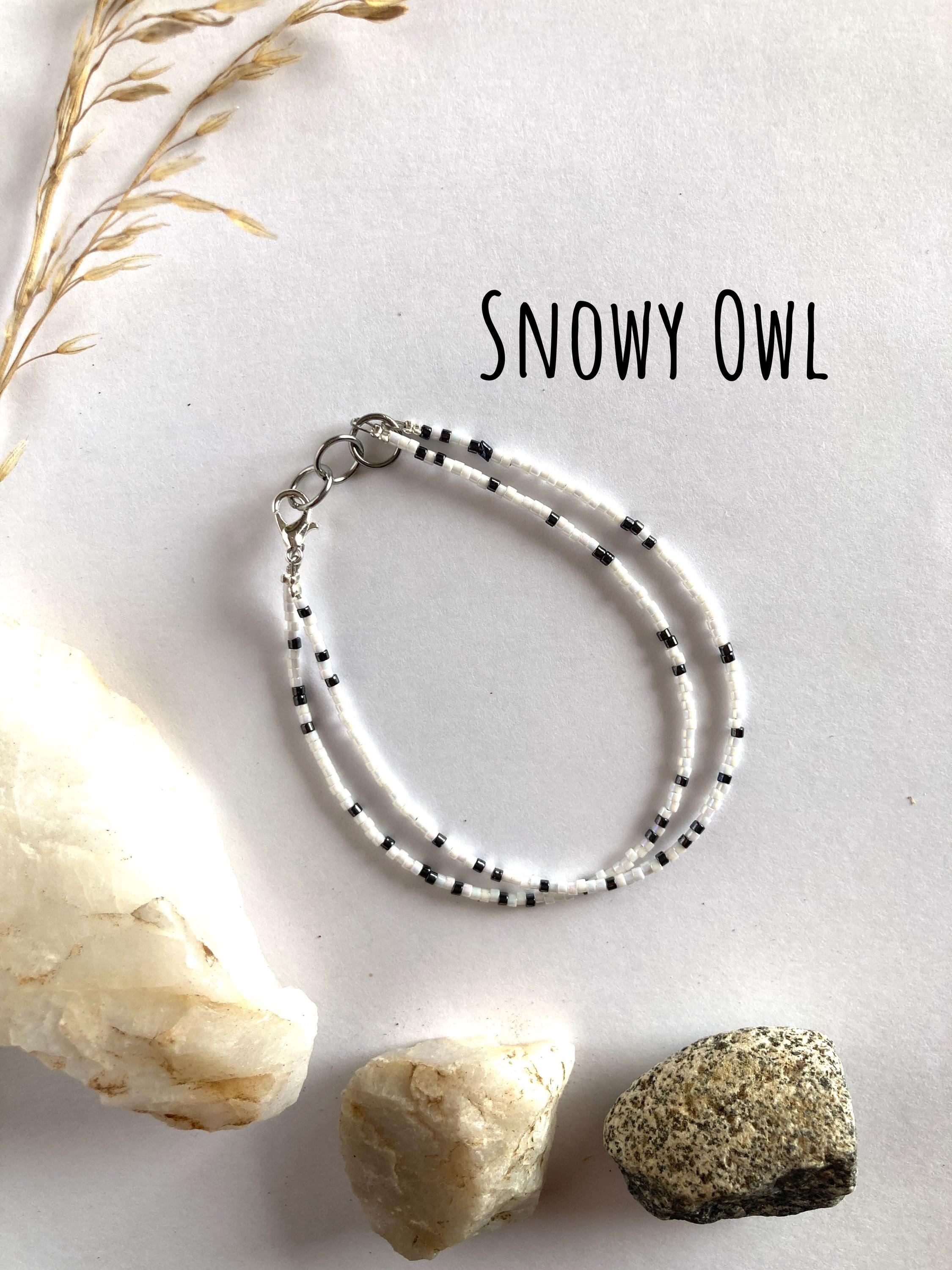 Snowy owl - two strand, glass bead bracelet