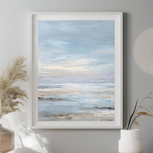 Soft Coastal Abstract Wall Art | Beach Landscape Digital Download | Light Blue & Neutral Printable Painting for Tranquil Decor