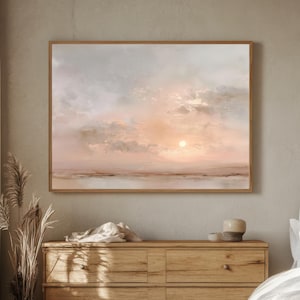Akvarelltryck av solnedgång | Lugn landskapsmålning för sovrum | Mjuka dämpade toner utskrivbar konst, fridfull, stillsam abstrakt digital nedladdning