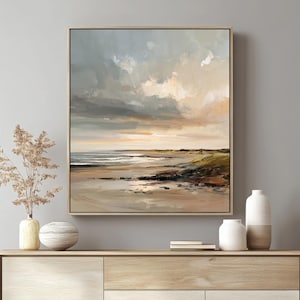Neutral Coastal Beach Wall Art | Digital Oil Painting Download | Soft Tones Seascape in Classic Style for Modern or Rustic Decor