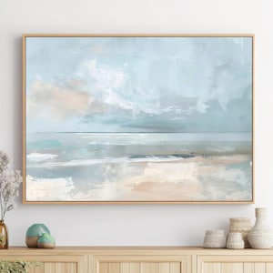 Abstract Coastal Painting - Minimalist Beach Wall Art, Soft Neutral Ocean Digital Download Print, Modern Seaside Landscape, Printable Decor