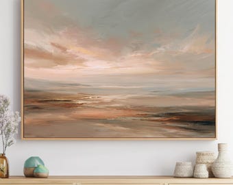 Dipinto astratto di paesaggio marino dai toni neutri / Tramonto sull'oceano con tonalità della terra (Download digitale)