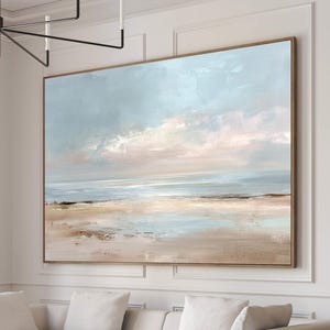 Soft Pastel Beach Wall Art | Neutral Seascape Digital Download | Minimalist Coastal Printable Painting for Modern Home Decor