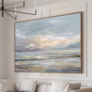 Muted Coastal Seascape Wall Art | Abstract Ocean Brushstroke Painting | Soft Pastel Digital Download | Printable Sea Landscape