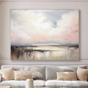 Download digital de paisagem abstrata - Arte de parede neutra minimalista, impressão de pôr do sol em tons pastéis suaves, pintura de céu moderno, arte grande para impressão