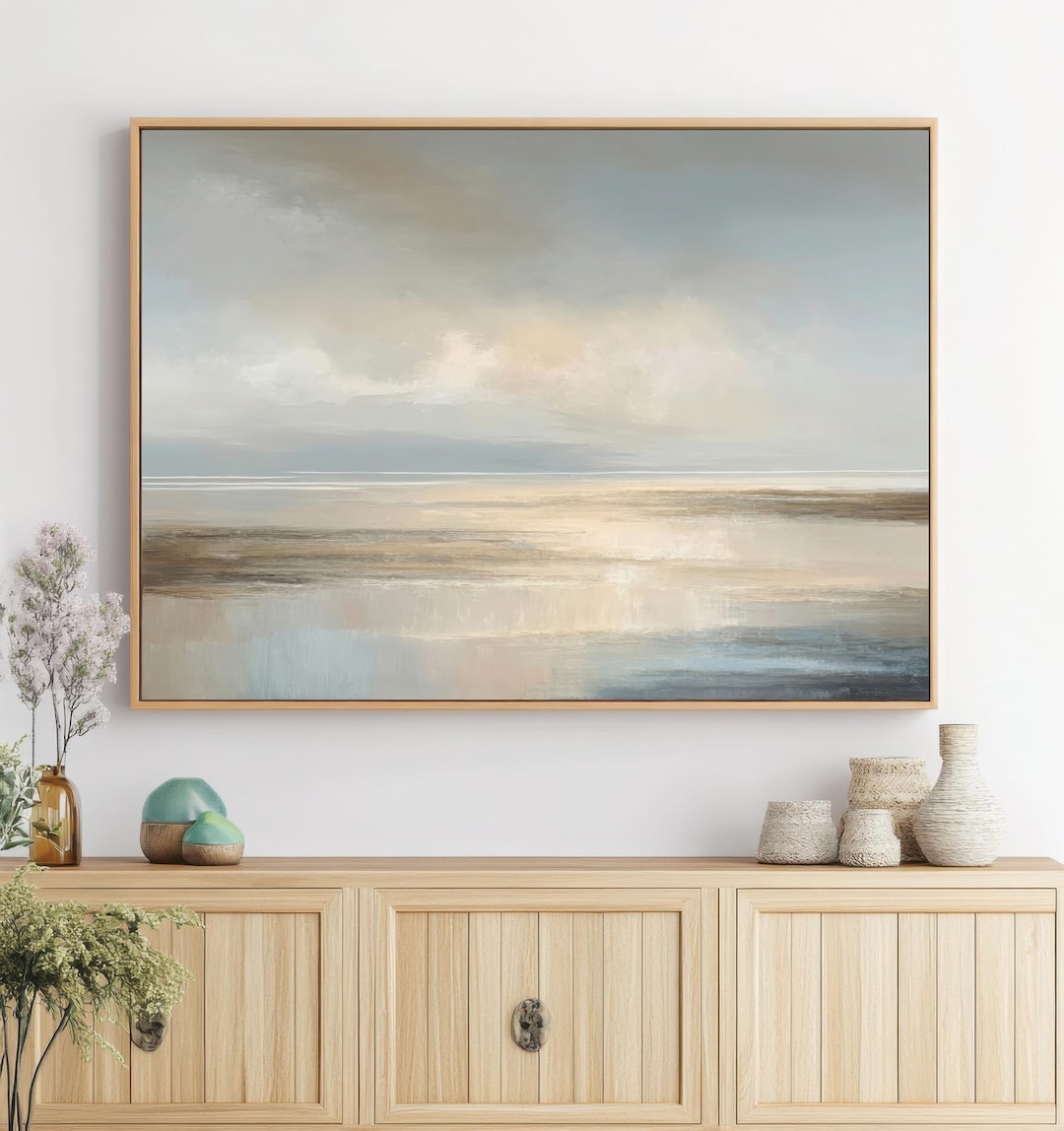 Calm Neutral Beach Wall Art | Minimal Seascape Painting | Minimalist ...