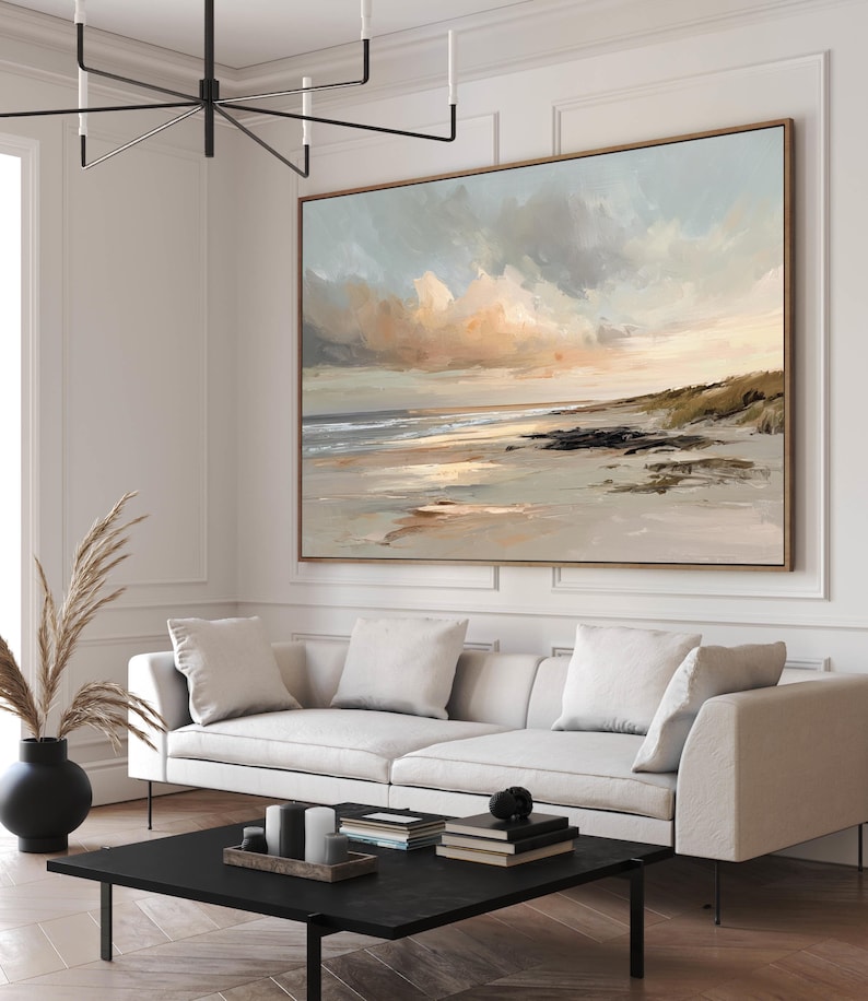 Abstract Coastal Sunset Print | Calm Neutral Tones Beach Wall Art ...