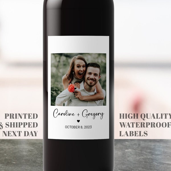 PRINTED Photo Wine Bottle Label, Personalized Wine Label, Custom Wedding Wine Label, Wine Gift, Engaged Wine Label, Wedding Gift, Wine Gift