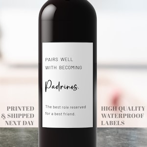Etiqueta de botella de vino IMPRESA, combina bien con convertirse en etiqueta de vino Padrinos, etiqueta de vino de felicitación, nuevo bebé, nuevo regalo de bebé, nuevos padres