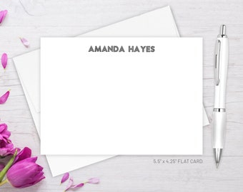 May include: White flat card with the text "AMANDA HAYES" printed in black. The card measures 5.5 inches by 4.25 inches. The card is handmade in NYC by Labelly Studio.