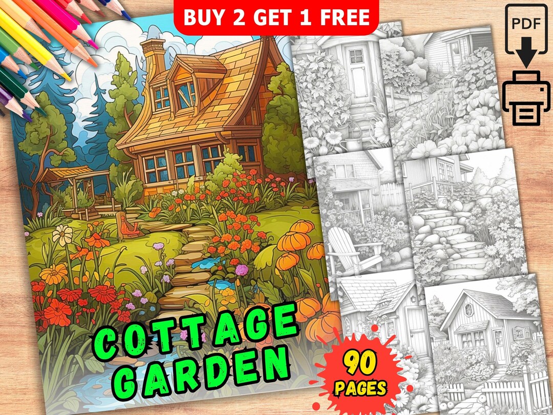 90 Cottage Garden Coloring Pages Printable Flower Coloring - Etsy