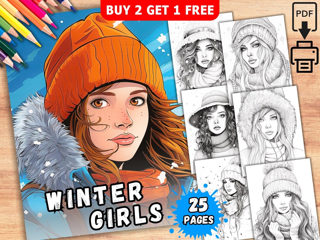 25 Winter Girls Coloring Pages Winter Coloring Pages Winter - Etsy