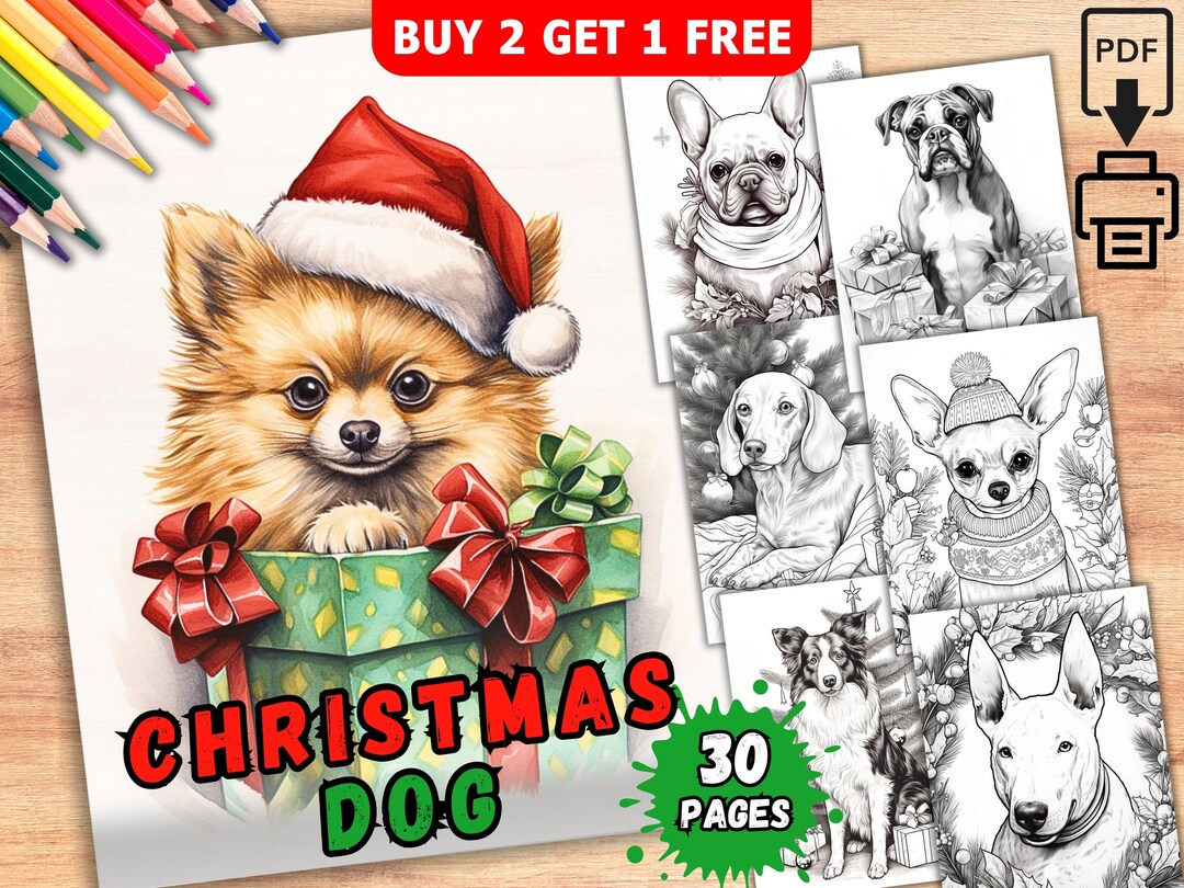 30 Christmas Dog Coloring Pages Printable Dog Coloring - Etsy