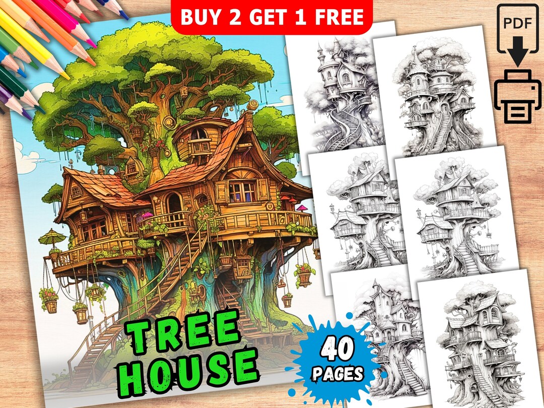 40 Tree House Coloring Pages Fairy House Coloring Sheets - Etsy