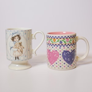 Vintage 1980s Romantic Cottagecore Heart Mug Set of 2