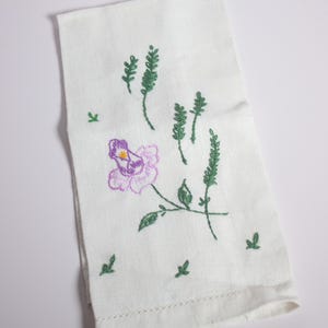Vintage Embroidered Purple Flower Kitchen Linen Napkin