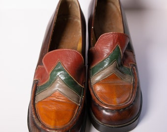 Vintage 1970s Colorblock Parisian Leather Platforms