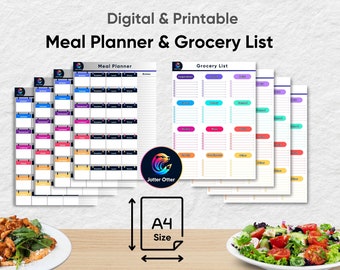 Digital & Printable Meal Planner and Grocery List Kit - Instant Download