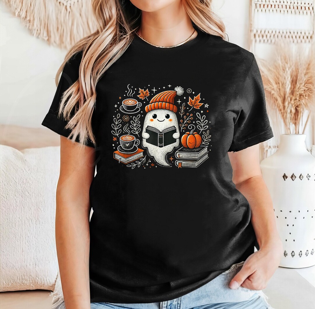 Cute Ghost Reading PNG, Fall Halloween Book Lover Sublimation, Cozy ...