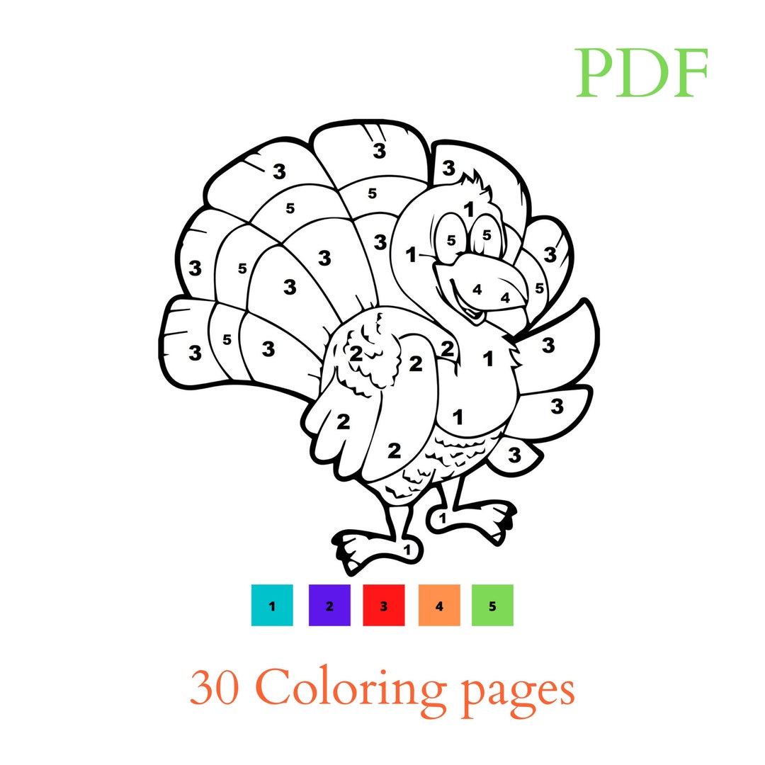 30 Coloring Pages, Digital Items, Thanksgiving-color-by-numbers-kids ...