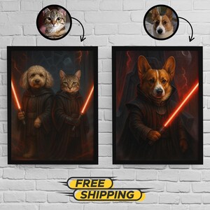 Custom Pet Sith Portrait  Star Wars Dark Side Dog or Cat Art  Digital or Printed Poster  Personalized Lightsaber Pet Decor