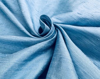 Blue Silk Dupioni Fabric 54 Inches Wide Silk Shantung 100% Hand Made Luxury Artisan Sold by the Yard Couture Sewing Material Home Decor