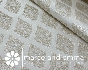 Ivory Gold Brocade Fabric Diamond Embossed Jacquard Fabric Evening Gown Brocade Vest Fabric Upholstery Brocade Drapery Fabric By the Yard