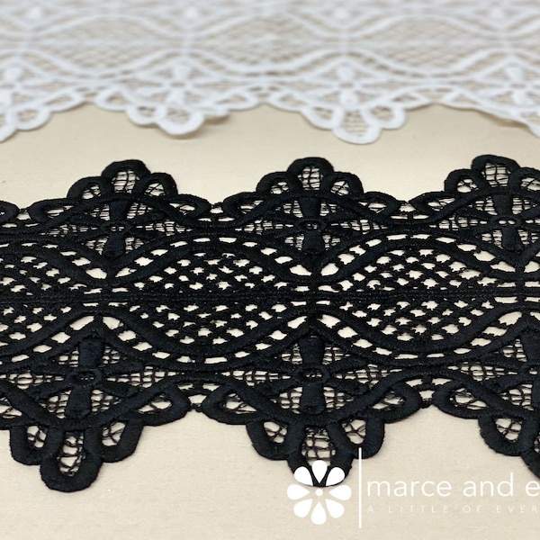Black Trim Lace Floral Scalloped Veil Trimming Guipiure Lace Trim for Dress Trim by the Yard Tablecloth Edge Dress Trimming Double Scallop
