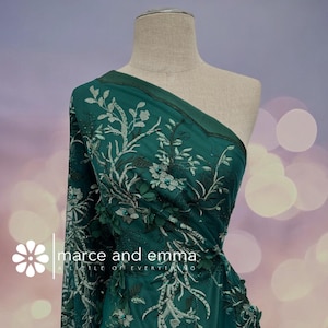 Green 3D Applique Beaded Lace Fabric by the Yard Floral Wedding Dress Fabric Net Base Embroidered for Dressmaking and Prom Dress Gowns