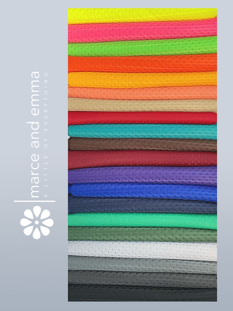 May include: A stack of 20 different colored mesh fabrics. The fabrics are arranged in a rainbow pattern, with the lightest colors at the top and the darkest colors at the bottom.