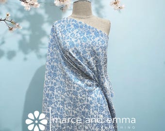 Blue Brocade Fabric by Yard Dressmaking Blue Fabric Embossed Floral Metallic Pattern for Curtains Home Decor Upholstery Material Jacquard